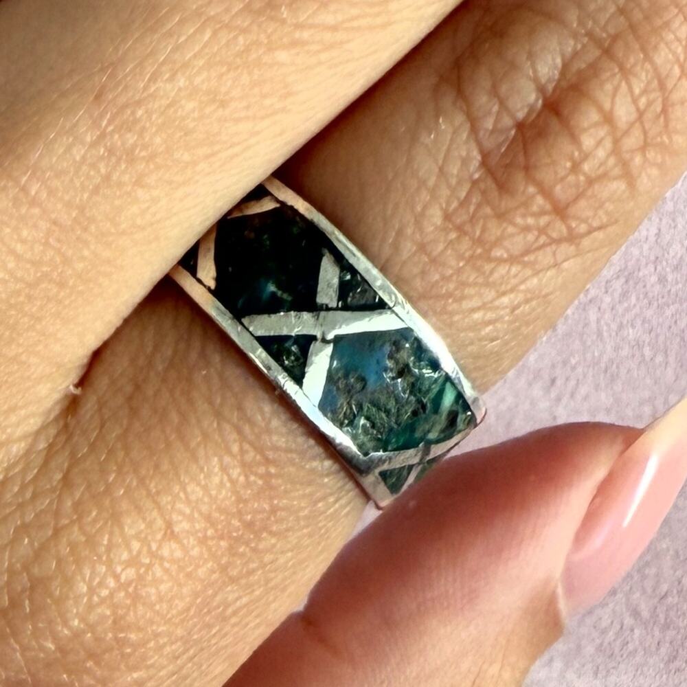 sterling silver vintage crushed turquoise x band ring size 8
